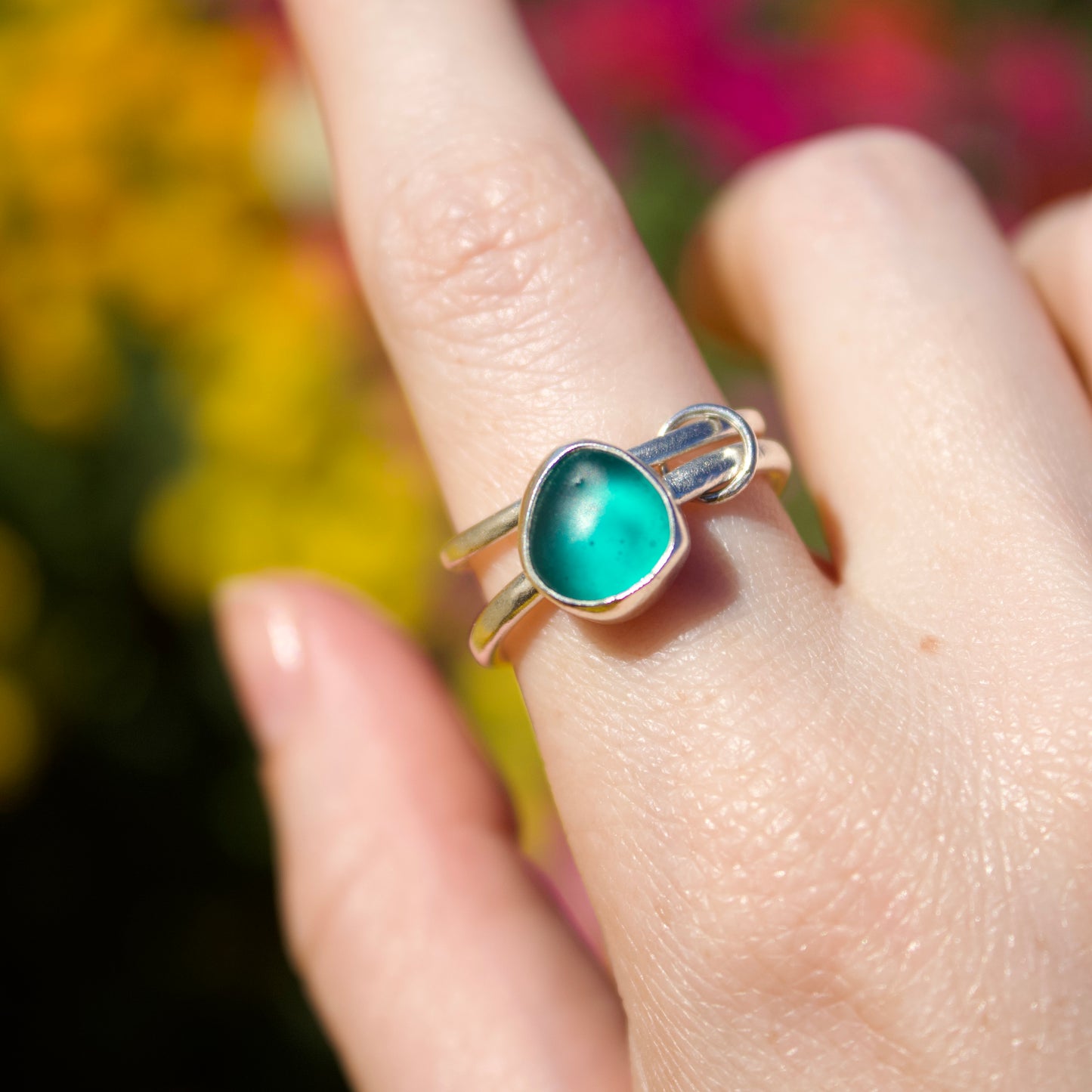 Aqua double ring size 6